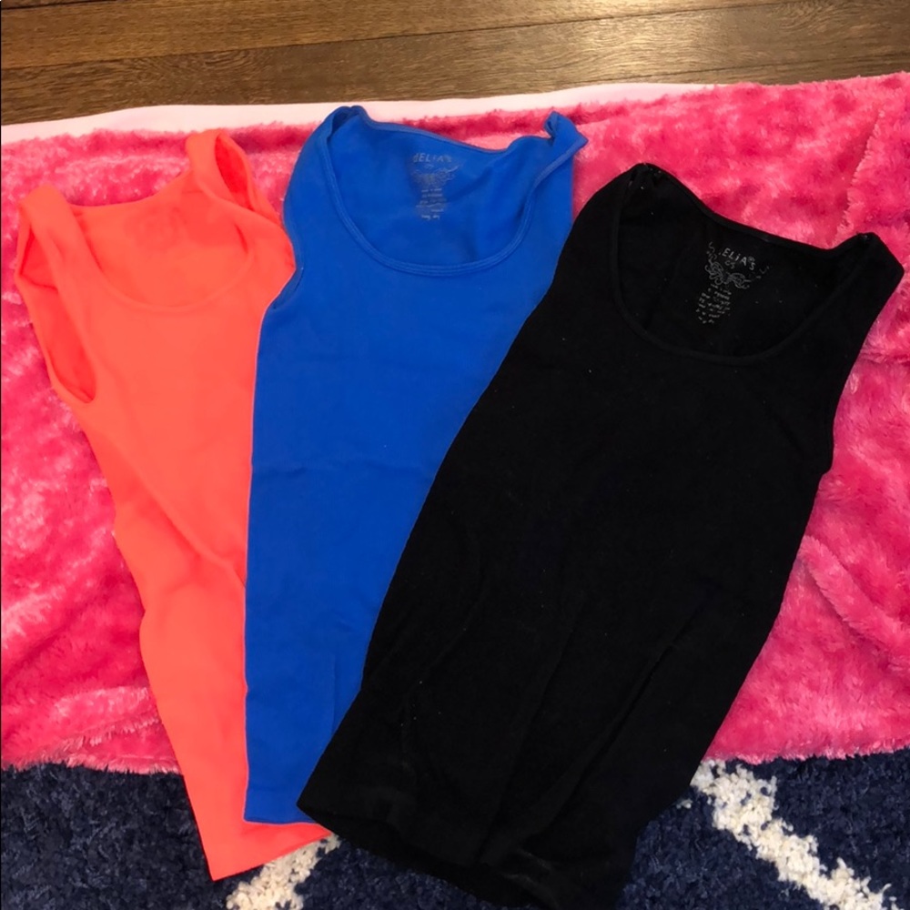 blue black and orange tank top